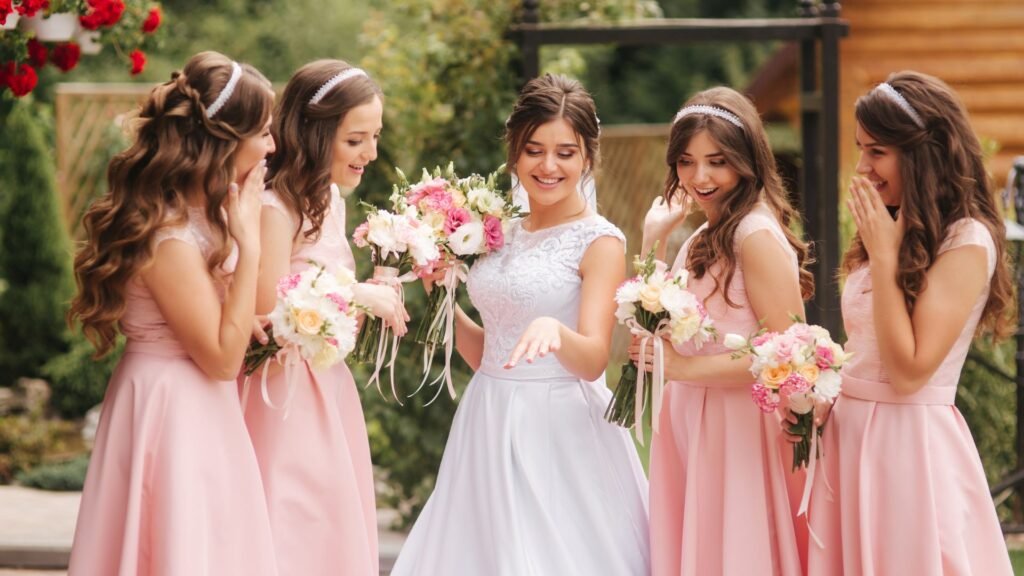 bride with her friends standing